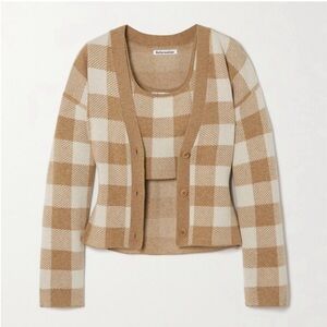 Reformation Fonte Plaid Tank + Sweater Set - Gossamer / Camel Check